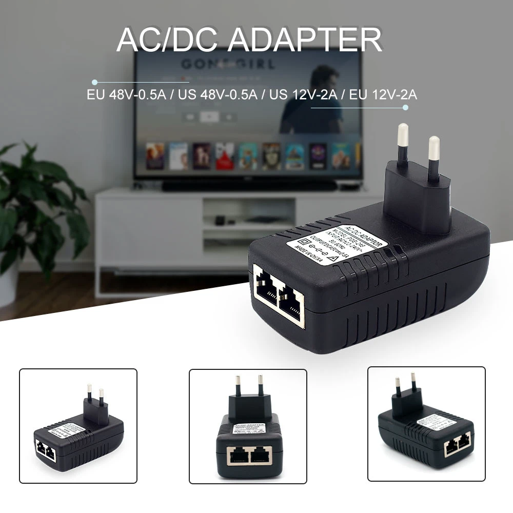 Adattatore di alimentazione POE 48V/15V/12V Ethernet TV 0.5A /2A 24W POE DC Switch adattatore di alimentazione spina ue/usa per TV IP camera telefoni IP