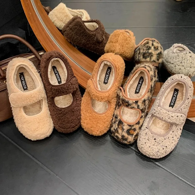 

Женские флисовые теплые хлопковые туфли без шнуровки на плоской подошве в стиле ретро