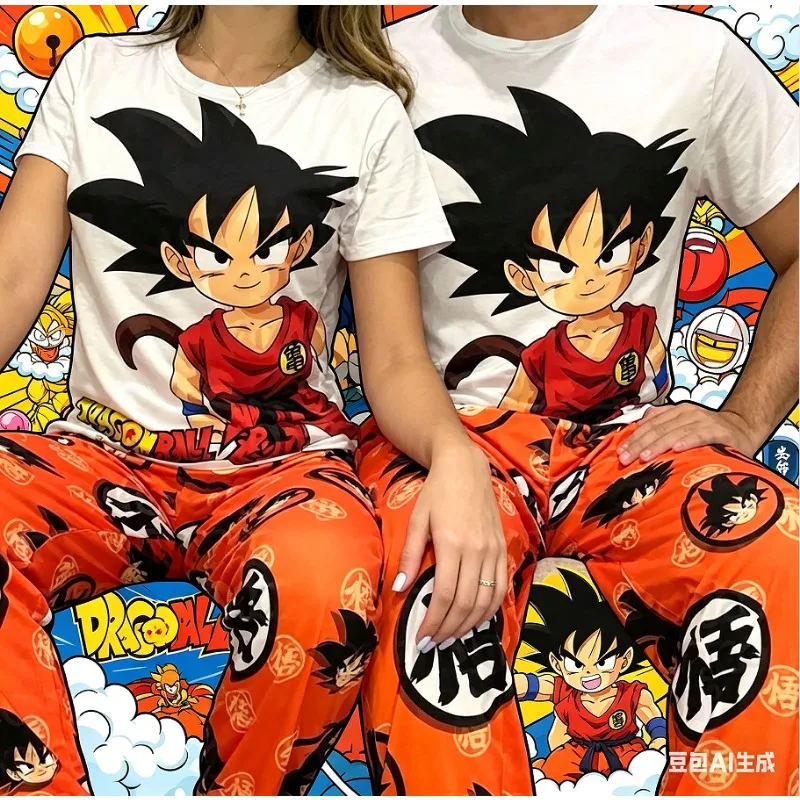 Pyjama-Set Son Goku Kiki Cartoon, passende Familien-Outfits für Jungen und Mädchen, kurzärmlig und mit weitem Bein, für den Sommer, schnell trocknend, bequem