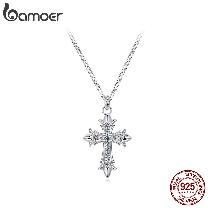 

Ожерелье с подвеской в виде креста BAMOER из муассанита, стерлинговое серебро 925 пробы, О-цепочка, винтажная цепочка на шею со стрелкой для женщин, защищающий подарок веры