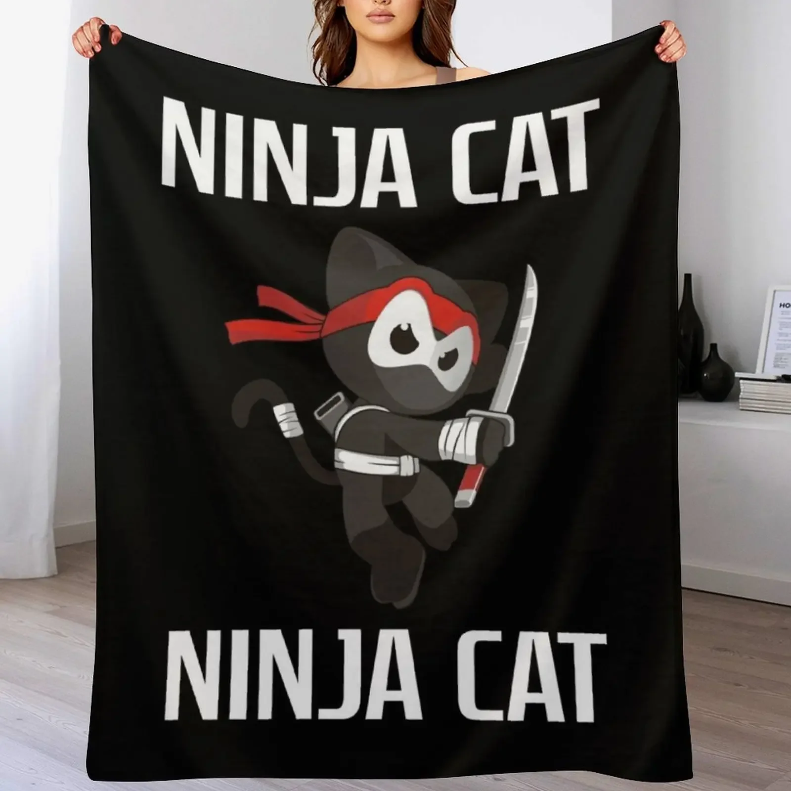 ninja cat Throw Blanket Fuzzy Plush Throw Blanket for Sofa Chair
