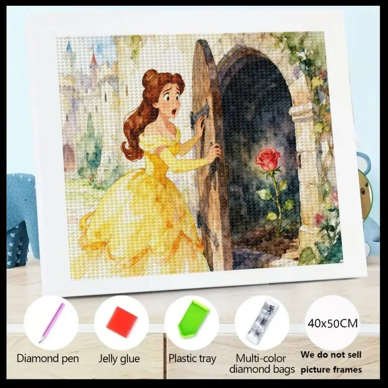

1 шт. 5D DIY Полный дрель Алмазная картина Комплект, Принцесса Диснея Белль Открывающая дверь для Зачарованной Розы, Тематическая Красавица и Чудовище Cr
