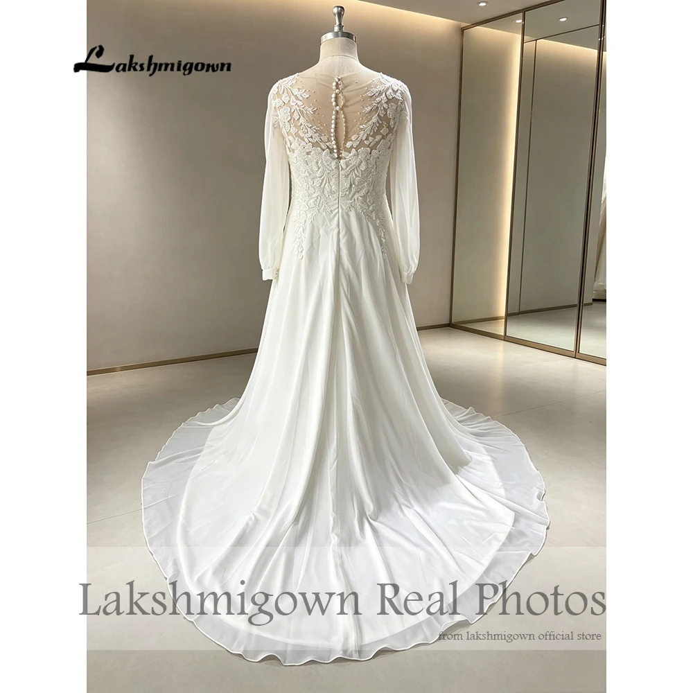 Lakshmigown Puffy Boho Langarm-Hochzeitskleider 2027 Echte Fotos Neu in Civil Perlen Spitze Strand-Brautkleider Maßanfertigung – Detail 6