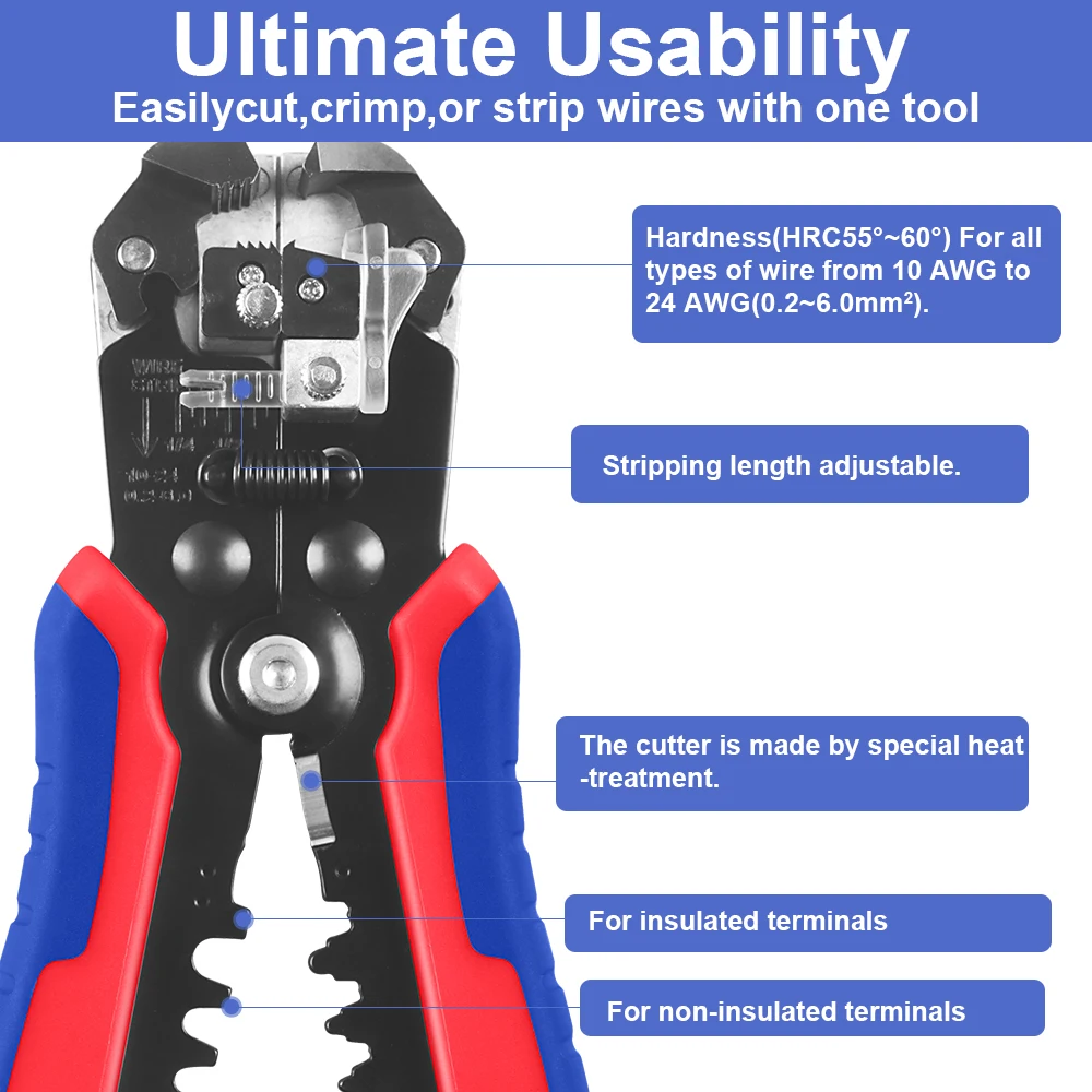 WOZOBUY Wire Stripper- Crimping Tool for Heat Shrink Connectors Set,for AWG22-10 Marine Grade Heat Shrink Butt Connectors