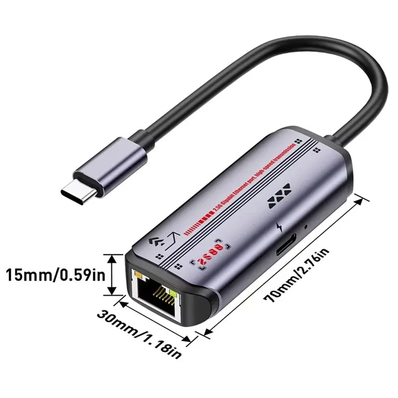 USB C Hub Expansion 2In1 With 100W PD Charging, Type-C To 2500Mbps RJ45 Network Internet Converter, For Laptop