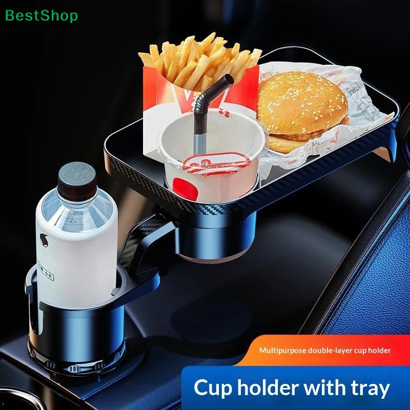 Premium Car Cup Holder Expander Multi Function Drink Holder With Food Tray 360 Degree Adjustable Base For Snack