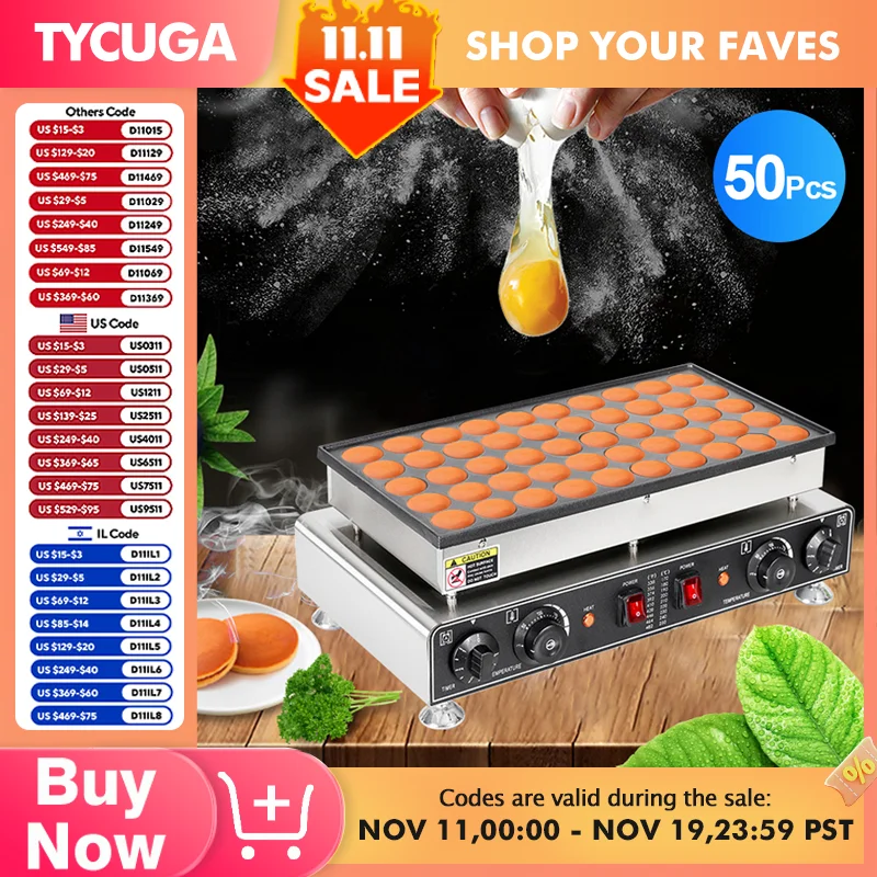 Electric Waffle Maker 50PCS Mini Dutch Pancake Maker Dorayaki Machine Waffreras Kitchen Home Appliance Snack Pancake Maker 110V