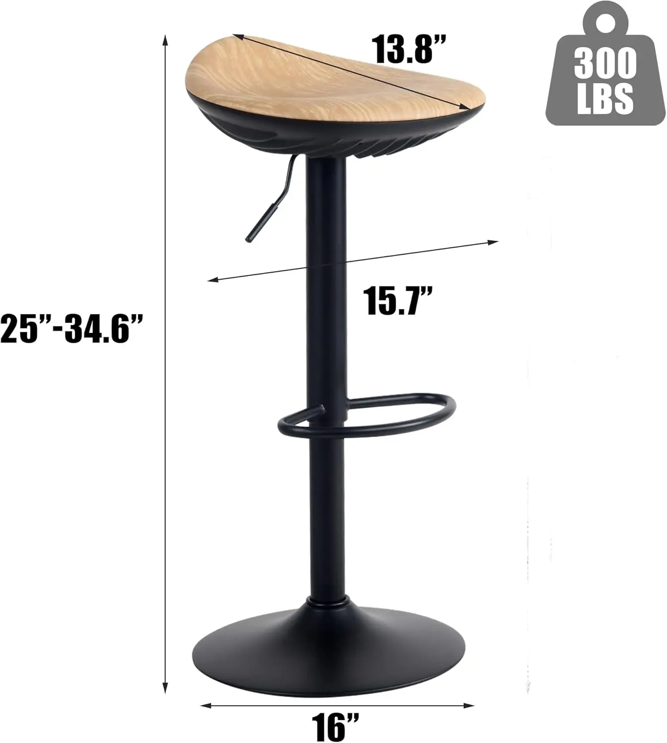 Seashell Counter Height Bar Stools, banquetas pretas, fezes giratórias para Kitchen Island, conjunto de 2