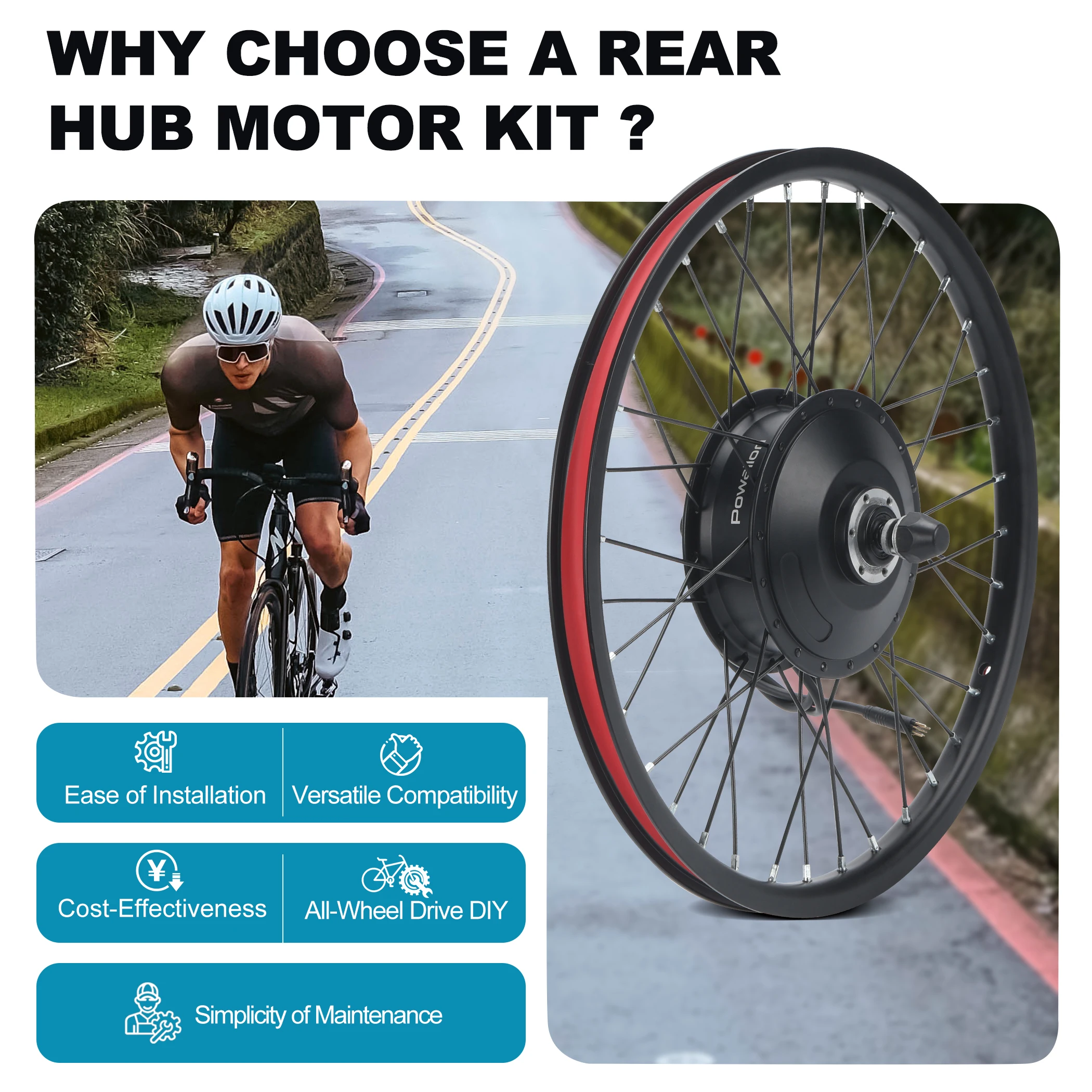 مجموعة تحويل الدراجة الكهربائية 48 فولت 1000 وات، تحويل الدراجة إلى الدراجة الإلكترونية مع مجموعة محرك المحور الخلفي، طاقة الذروة 1300 وات، سرعة علوية 28 ميل في الساعة