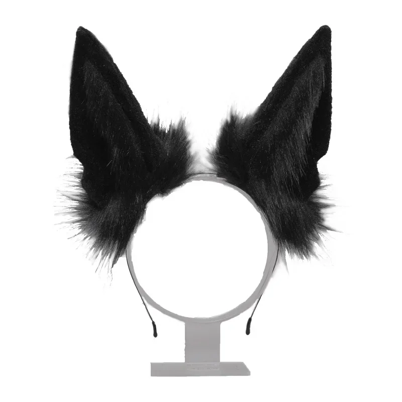 Handmade Cute Furry Plush Headband Beast Anubis Wolf Cat Dog Ears Black White Hair Hoop Headwear for Cosplay Costume Accessories