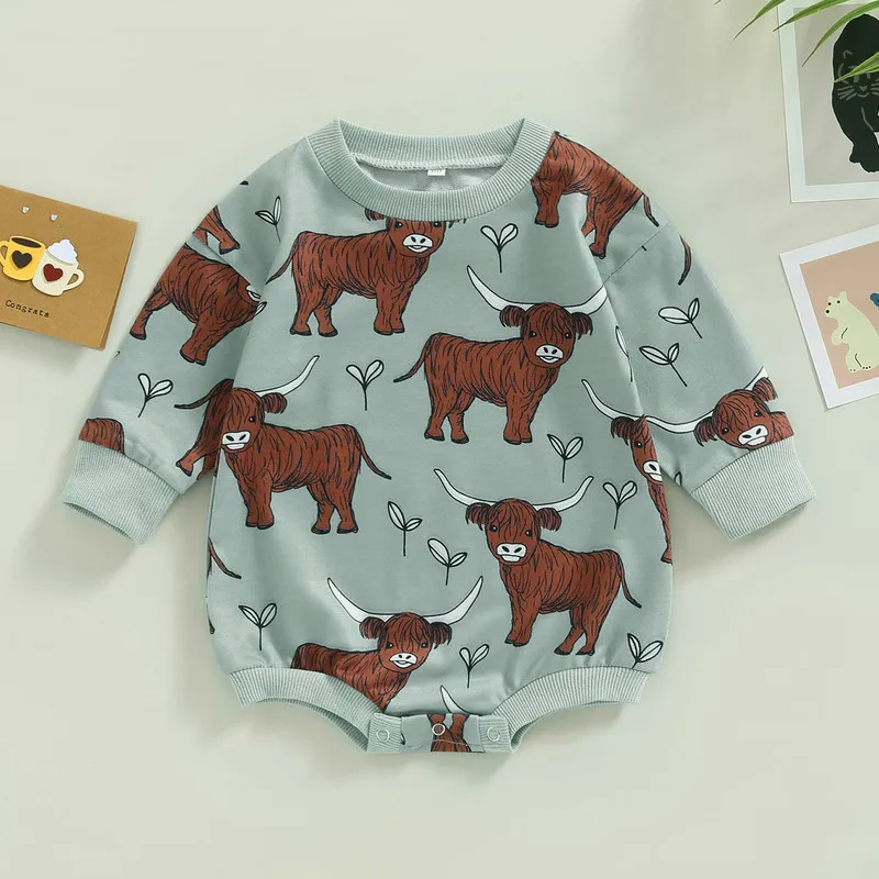 Newborn Baby Girl Boy Bodysuit Autumn Clothes Long Sleeve Cartoon Bull Jumpsuit for Kids Baby Items Clothing Infant