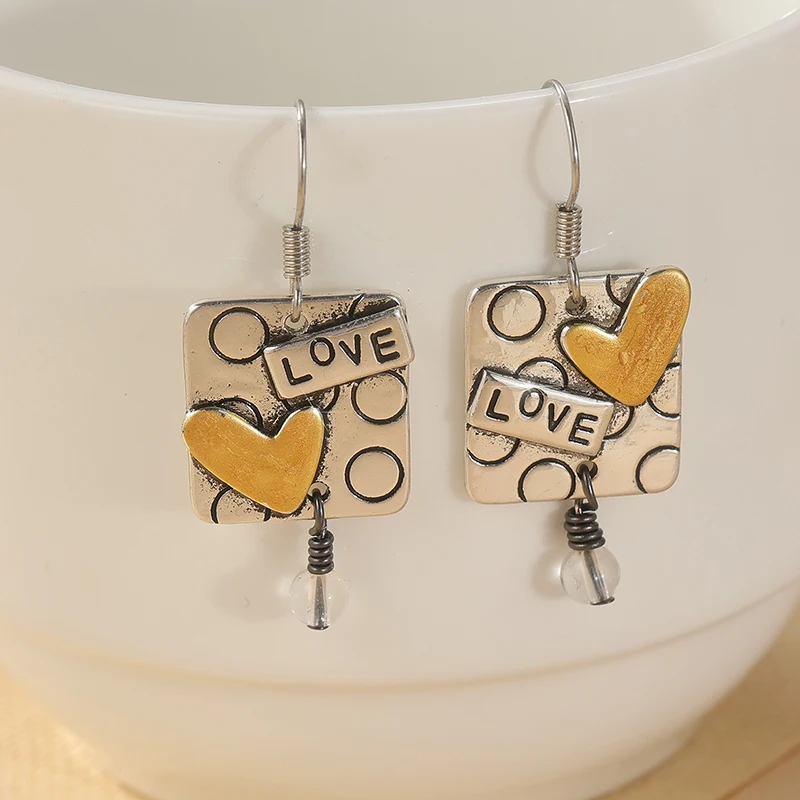    Niedliches Design, silberfarben, Liebesherzmuster, baumelnde Ohrringe, Damenmode, tägliches Pendeln, Stylings, Schmuck, Geschenke für Liebhaber