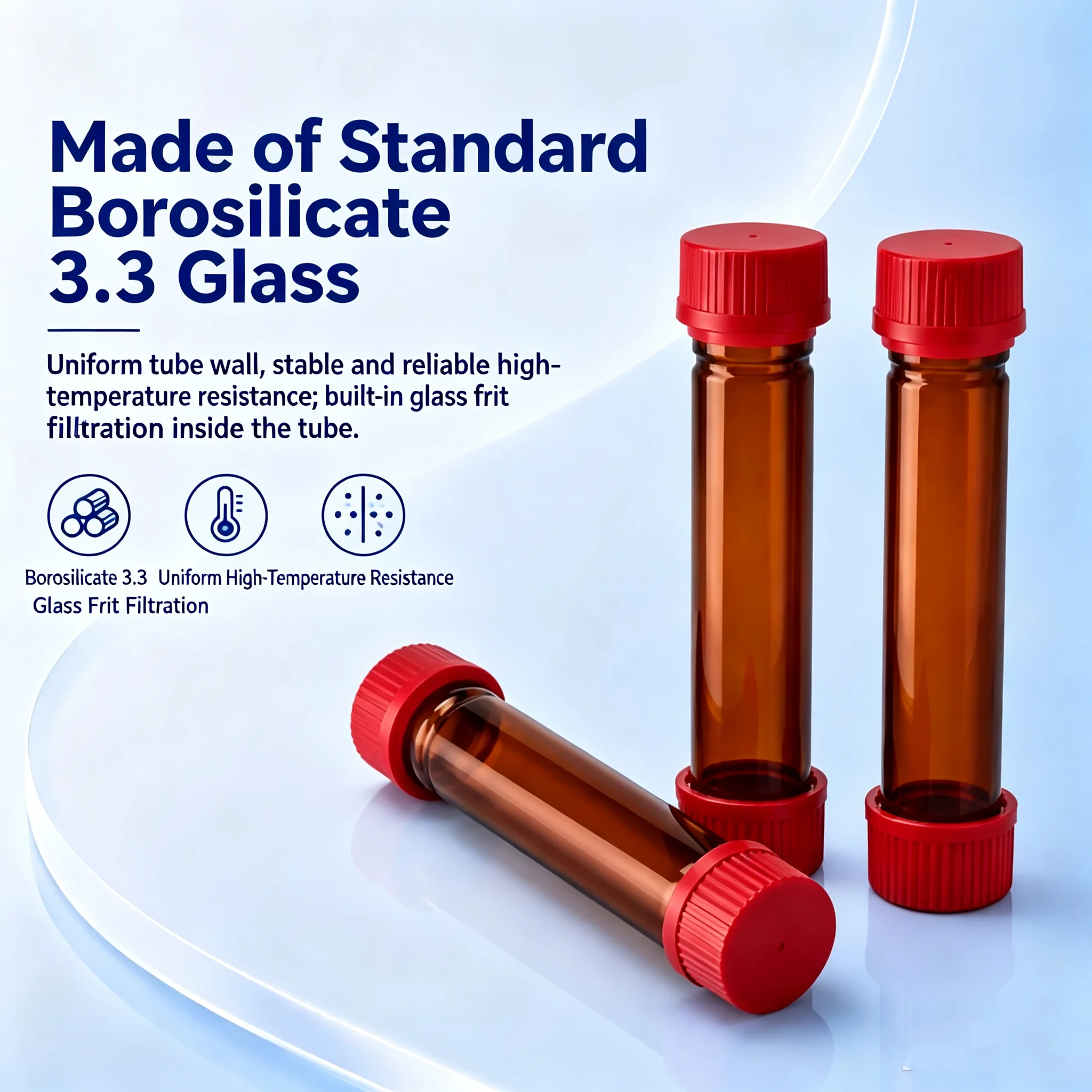 1pc Dioxin detection tube with high borosilicate glass, acid and alkali resistant high-efficiency filtration, and fine sand core