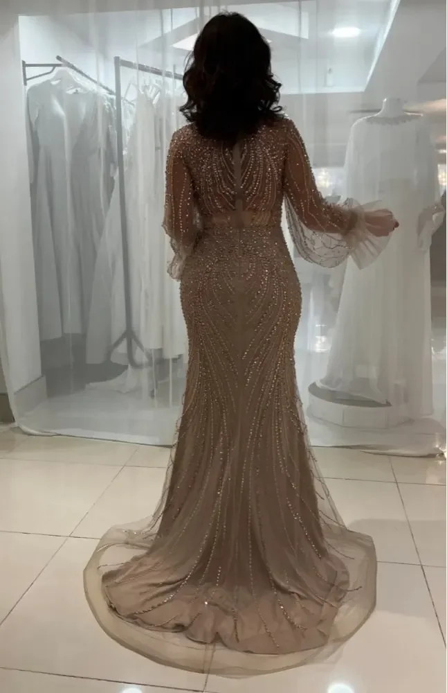 Robe de Soirée Kendny à Paillettes et Manches sulfpour Femme, Tenue de Bal Kly, Col Rond, avec Plumes, Sexy, Célébrité, 2024