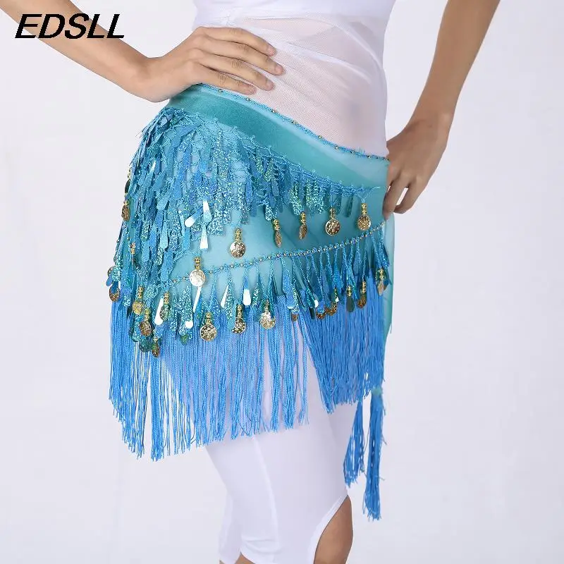 Ladies Belly Dance Hip Scarf Sequin Hanging Coin Tassel Gradient Triangle Scarf Women Indian Dance Tassel Waist Belt Accessories