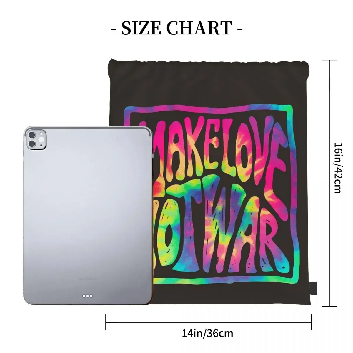 Make Love Not War ~ Tie Dye Backpacks Portable Drawstring Bags Drawstring Bundle Pocket Sundries Bag BookBag For Travel School