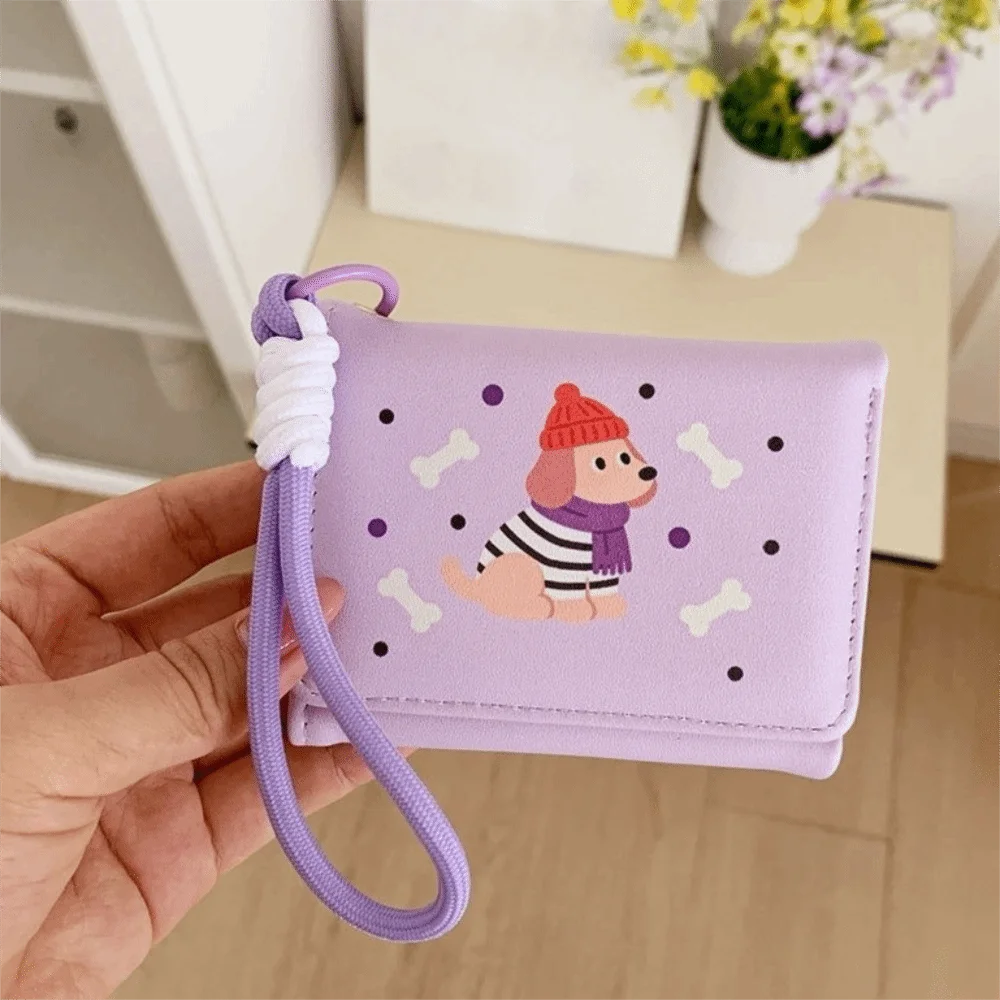 PU Dachshund Dog Wallet PU Leather Cartoon Sausage Dog Card Bag Dopamine Color Small Item Bag Three Fold Wallet School