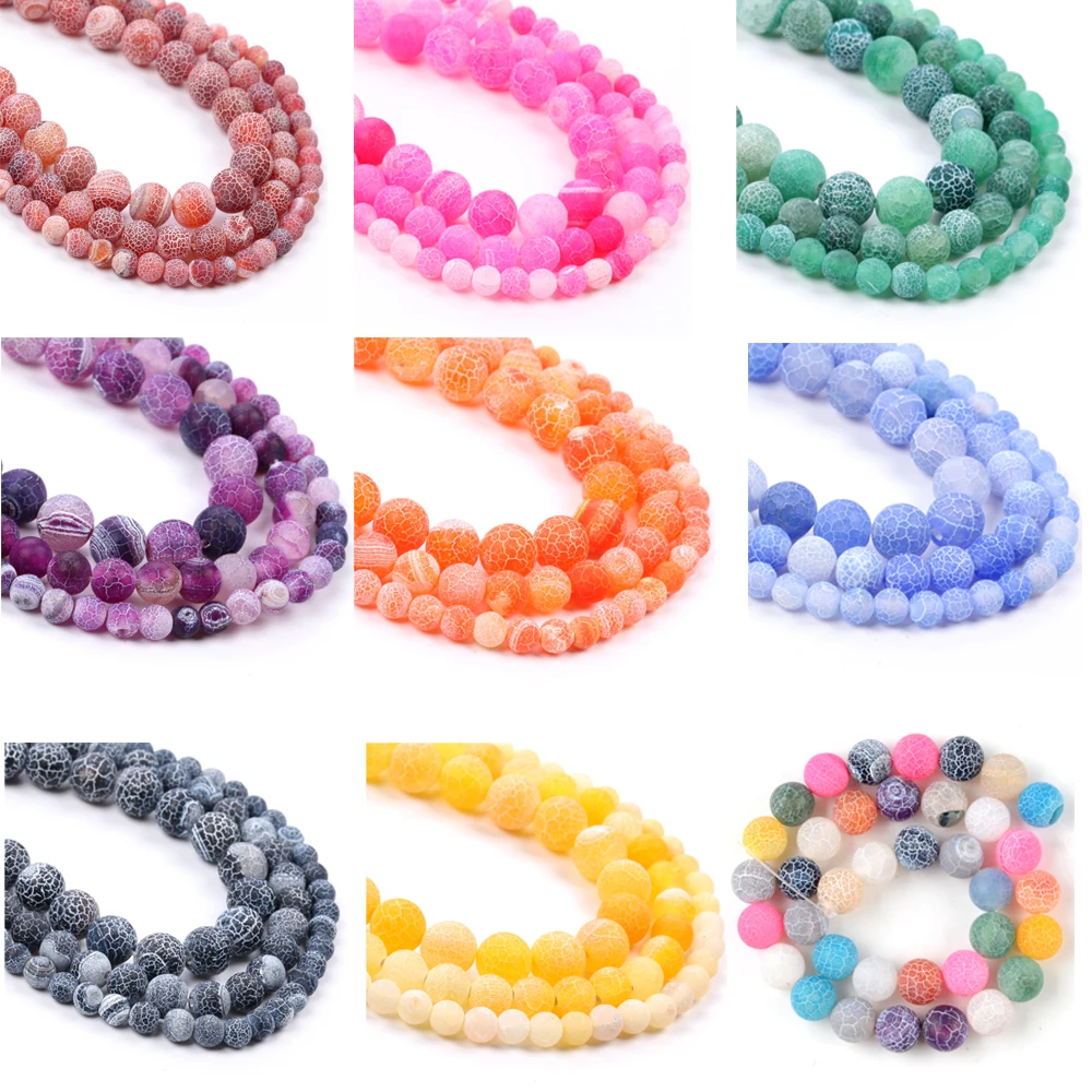 Naturstein, mehrfarbig, frostgebrochene Achate, Perlen, runde Perlen für Schmuckherstellung, DIY-Armbänder, 4–10 mm, 38,1 cm