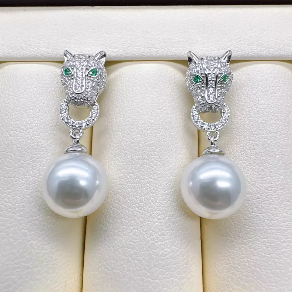 

Gorgeous AAAA 10-11 mm 11-12mm Natural South Sea Round White Pearl Earrings 925s