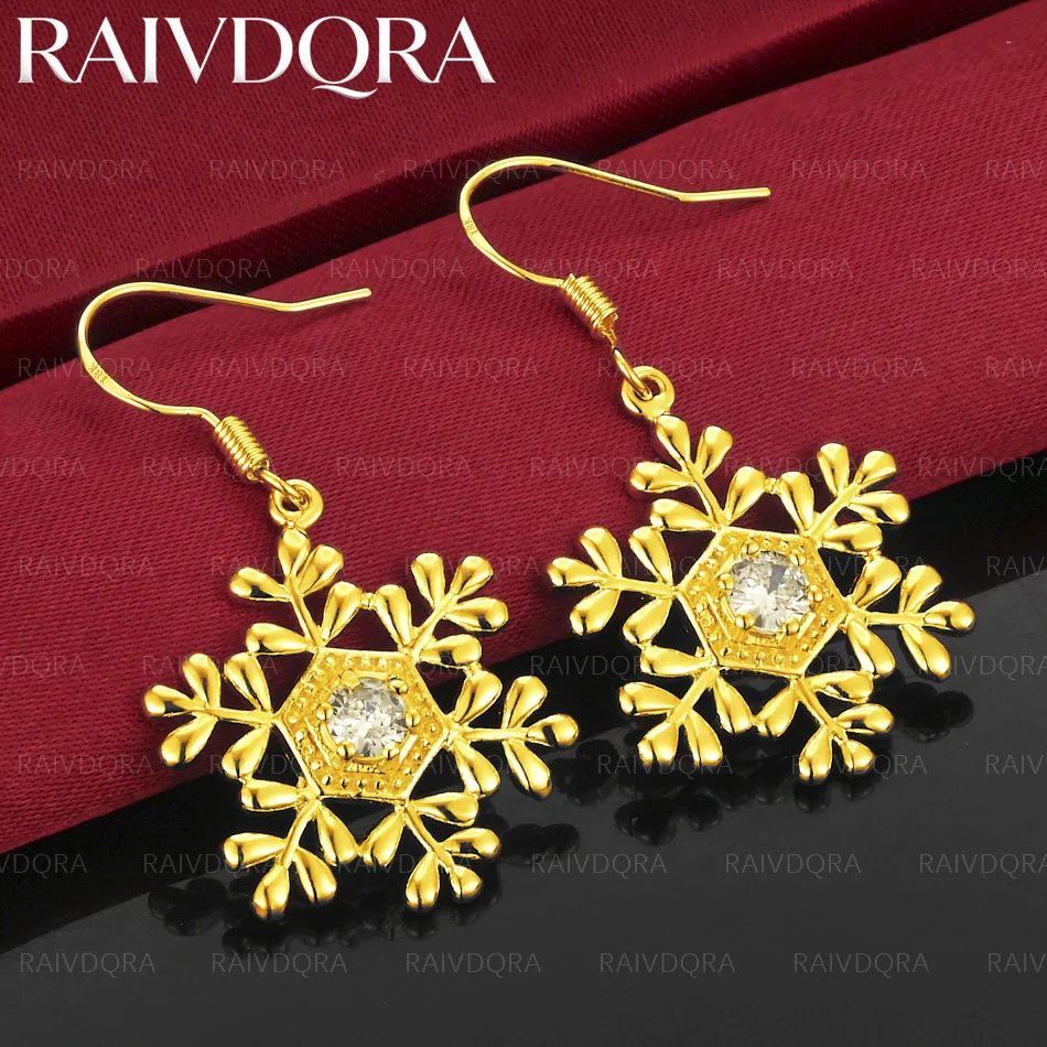 18K Gold Plated Earrings Zircon Snowflake Drop Earrings For Women Jewelry Trend Fashion Party and Daily Wear