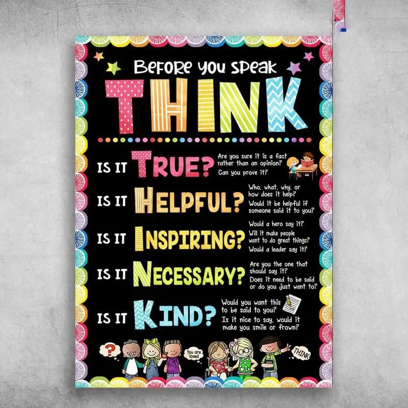 Fun tin signage classroom poster Before You Speak Think is It Trues is It Helpful is It Inspiring is It Necessary is It Kind