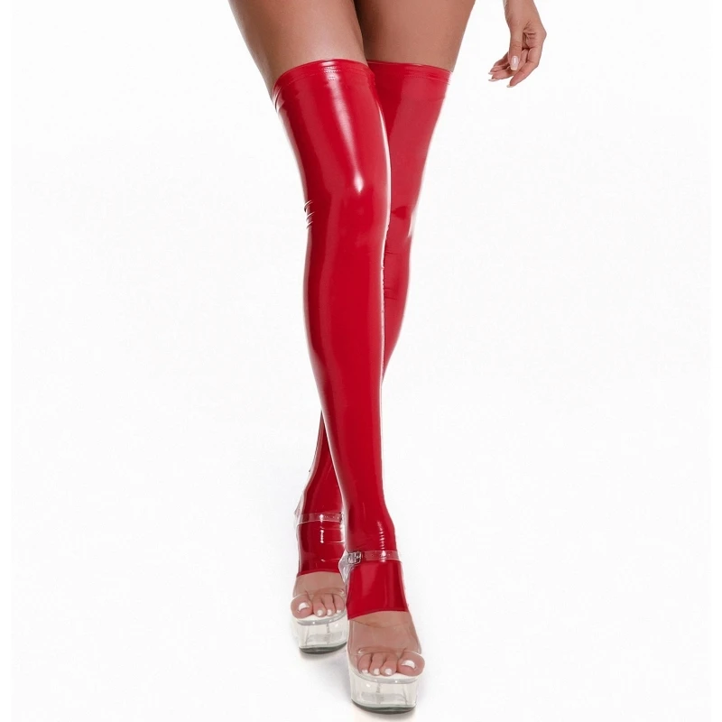 Damen Plus Size PVC Wetlook Overknee-Strümpfe aus Lackleder mit freiliegenden Zehen für Nachtclub-Bühnenauftritte – Detail 11