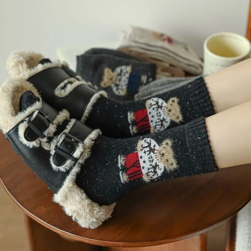 Cartoon Bear Women's Socks Cute Kawaii Harajuku Breathable Autumn Winter Fashion Bear Socks Women Business Christmas Gifts