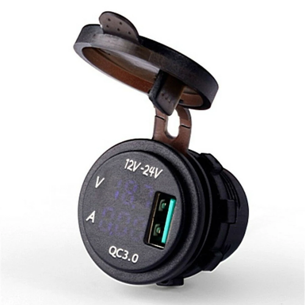 .0 Compatible USB Socket with Voltage Monitoring for Off-Road Vehicles Motorcycle For ATV Car Boat 12 24V DC Power