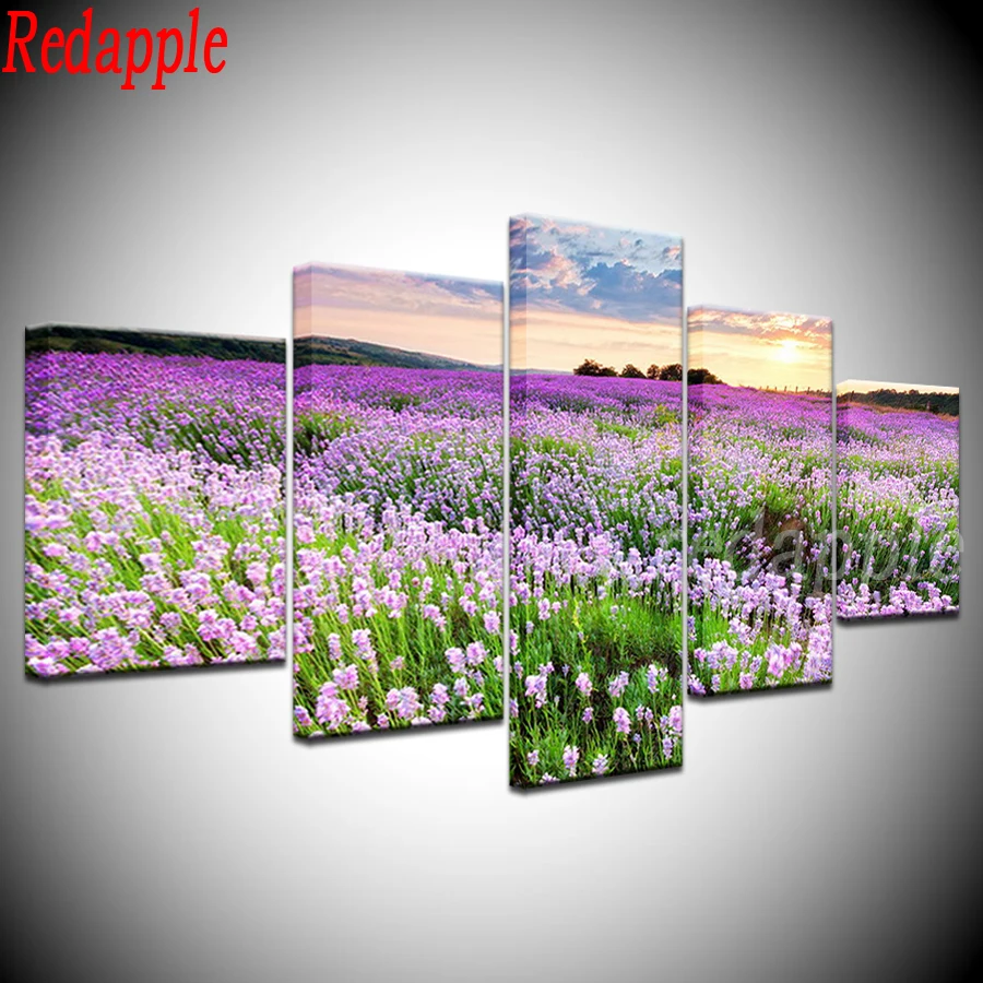 Provence Lavender Fields 5 Pcs diamond embroidery,5d diy diamond painting diamond mosaic flower full rhinestones picture decor