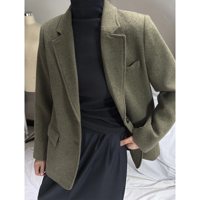 

Simple Sal Cabbage een Woolen Suit Jaet Loose Neutral Women's Winter Coat Polyester 50% Wool 50% Faionable Outerwear