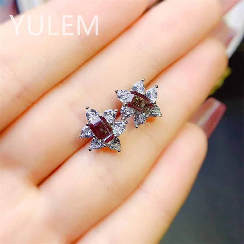 

YULEM Lab Alexandrite Gemstone Earring for Women Solid 925 Sterling Silver Jewelry Square Engagement Promise