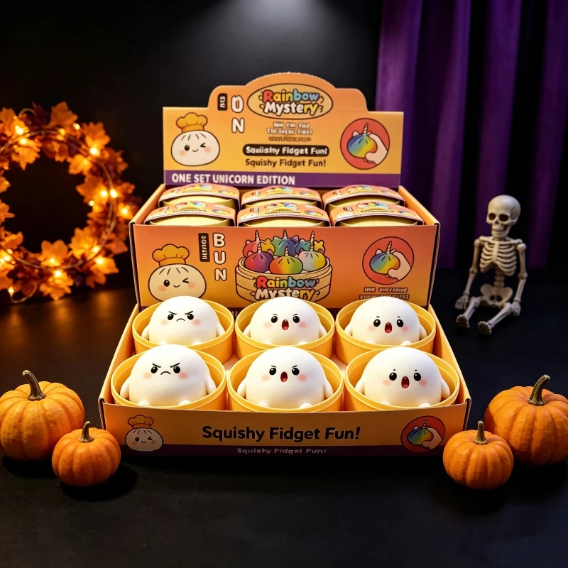 Jouet anti-stress de la série Cartoon Ghost, modèle Ghost Bun, doux, à récupération lente et élastique, en forme de calmar, jouet à presser en forme de boulette vapeur, cadeau