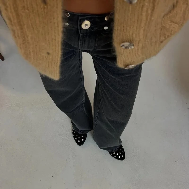 

Женские прямые джинсы Y2K с персонализированной текстурой Lucky Star, мешковатые джинсы в стиле ретро, стильные джинсы High Street Willow Nail с низкой талией