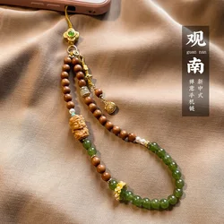 New Natural Sandalwood Exquisite Mobile Phone Chain Chalcedony Sandalwood Hand String Pendant Lucky Bag Wrist Anti-lost Pendant