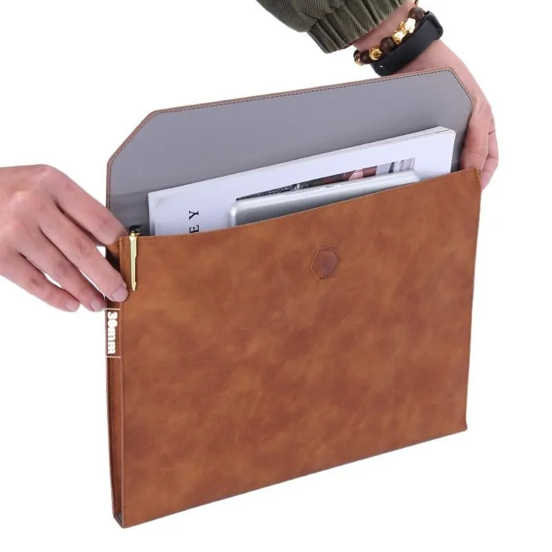 Thickened A4 PU Leather Business Briefcase File Folder Print Pattern Logo School Office Storage Organizer