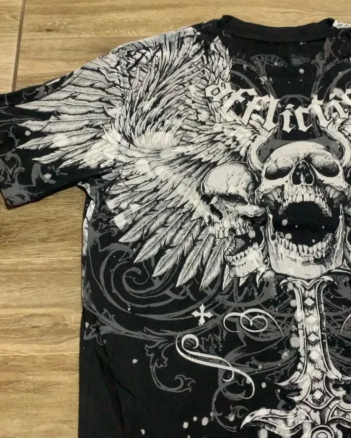 2026 Sommer 3D Y2K Affliction Retro T-Shirt Damen Streetwear Gothic Totenkopf Kreuz Print Trendy Grafik T-Shirts – Detail 3