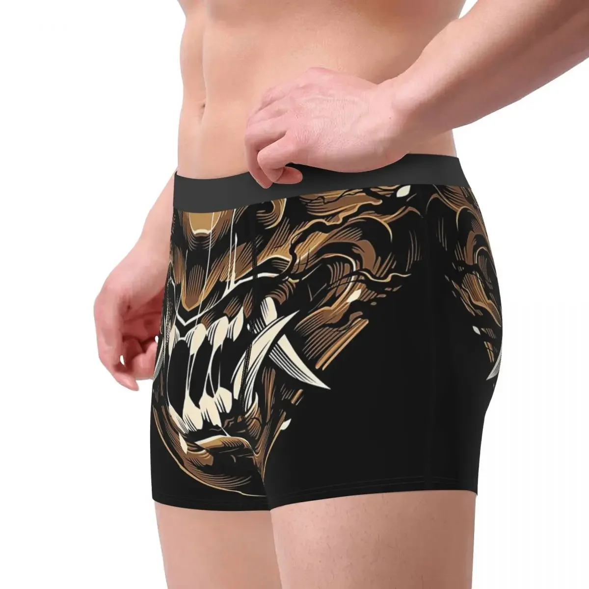 Hannya Demon - Gold Version Underpants Breathbale Panties Male Underwear Print Shorts Boxer Briefs