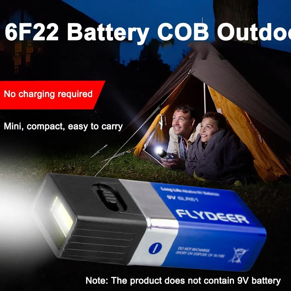 Mini 9V Battery Flashlight Powered by 6F22 Battery High Brightness COB Lighting Work Light Adjustable Durable Outdoor Lighting