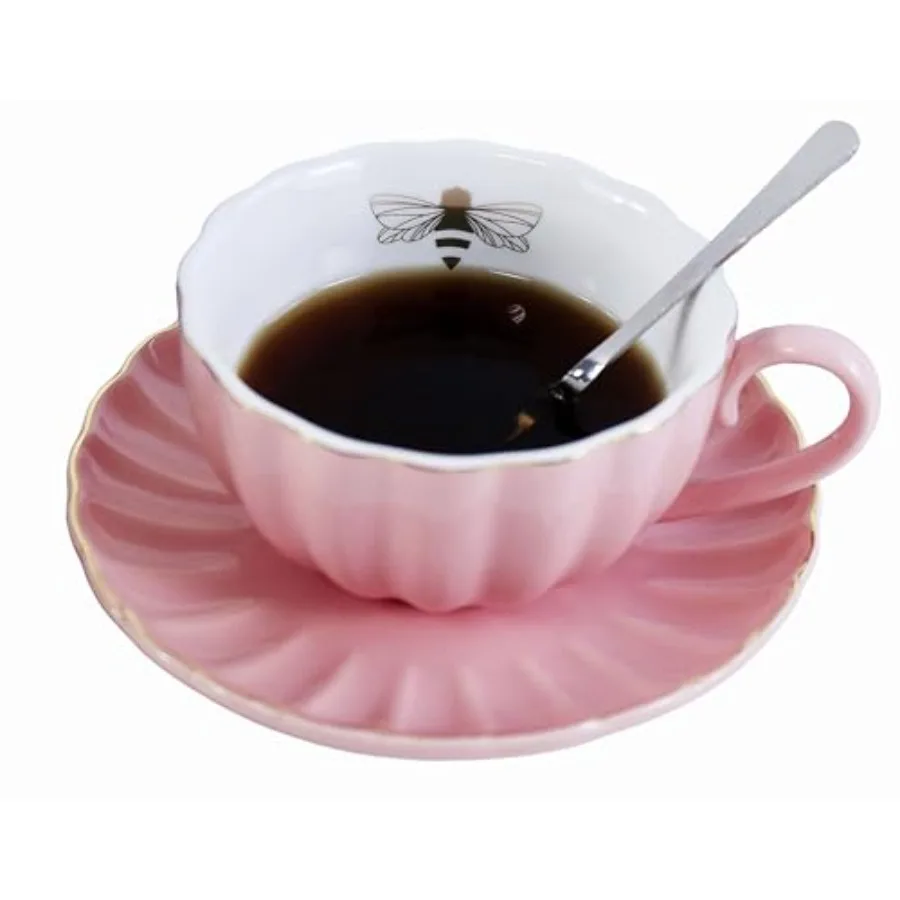 

YBK Tech Strengthen Porcelain Cup and Saucer Set, 9oz Cup with Saucer - Gold Bee Inside The Cup
