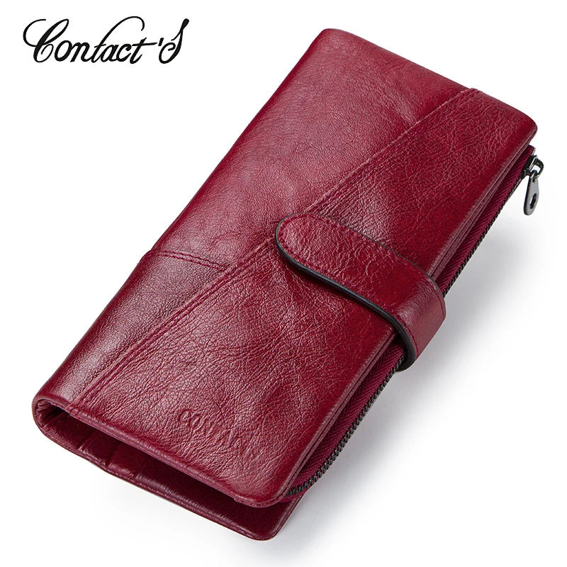 Contact\'s Women Wallets Brand Design High Quality Genuine Leather Wallet Female Hasp Fashion Dollar Price Long Purse Card Holder