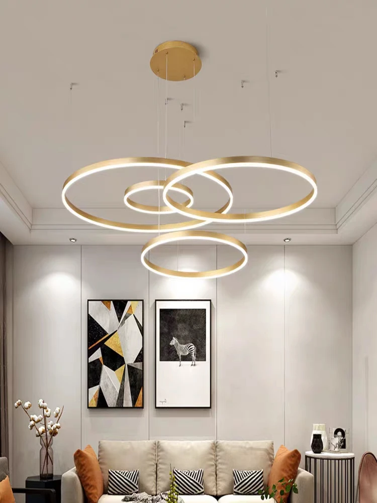 

Modern Led Chandelier Home Lighting Brushed Rings Ceiling Mounted Chandelier Lighting Hanging Lamp Gold&Coffee color