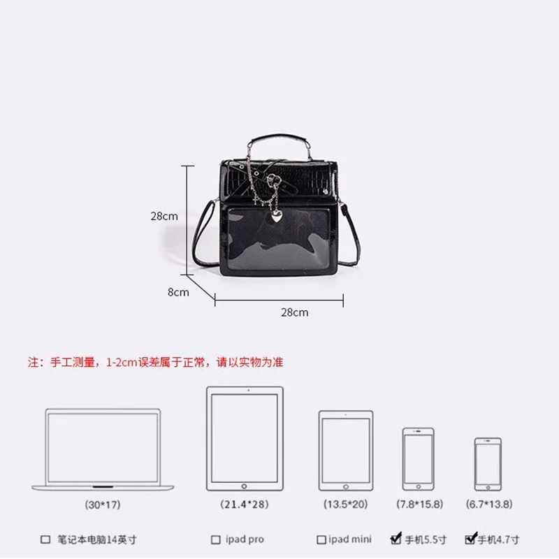 Cute Transparent Versatile Itabag Black Backpack Students Cartoon Leather Shoulder Bag Bolso Kawaii Fashionable Schoolbag