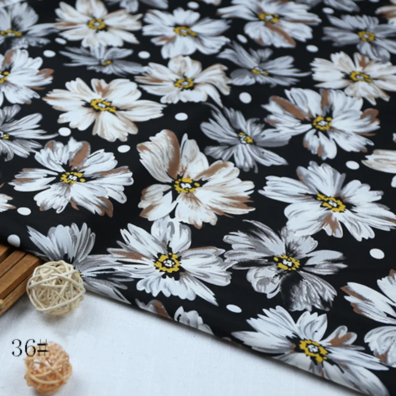 3/5/10m Opaque Large Flower Printed Chiffon Fabric Spring Summer Dress Cloth Floral Material By the Meter