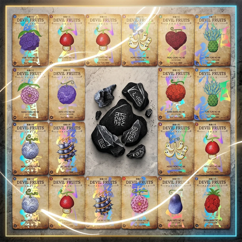 Set de 18 Cartas Coleccionables de Anime OPCG, Fruta del Diablo, Toro Toro No Mi, Your Turn +1000, Cartas en Inglés con Acabado Brillante, Regalos para Niños