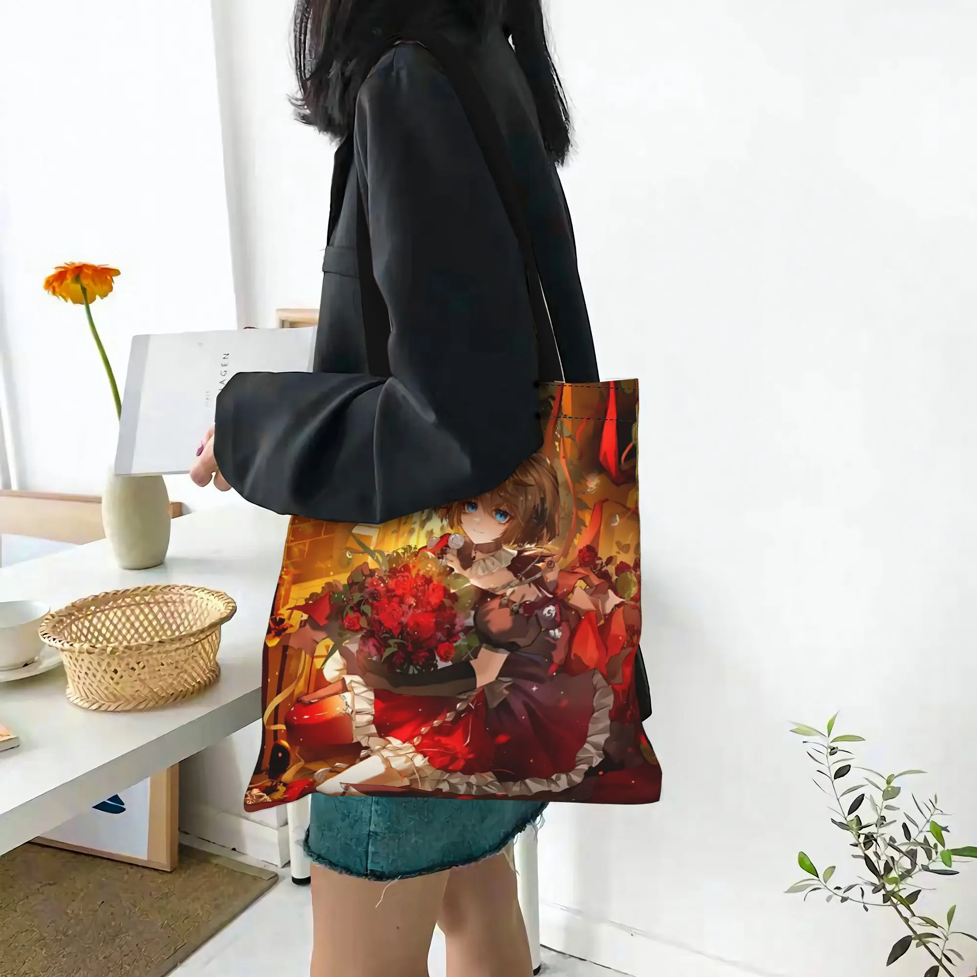 Merry Christmas Anime Women's Bag Campus Handbag first day of school Large Capacity  Canvas Tote Bag Foldable Chic Pattern