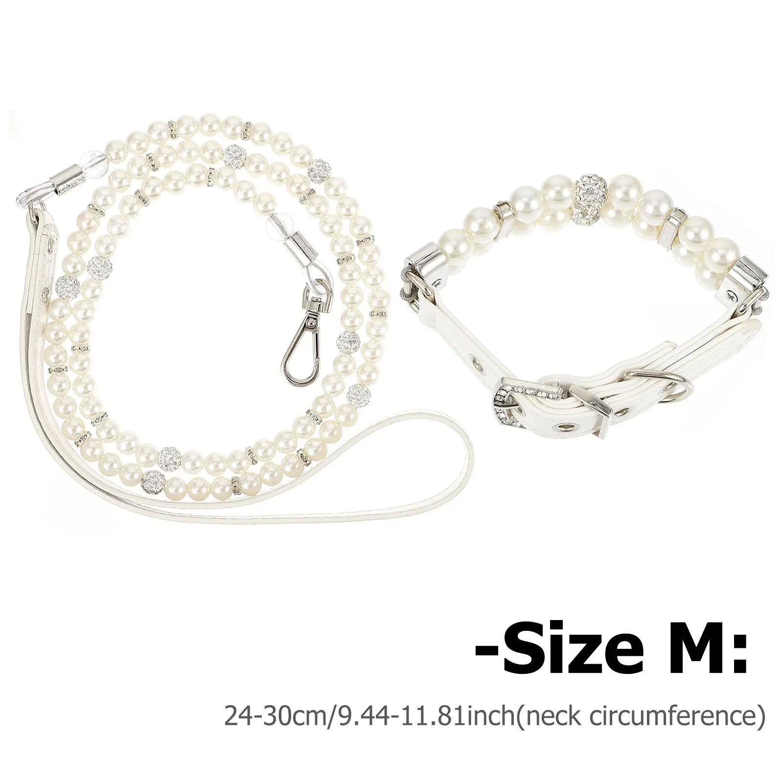 2 Pcs Pet Collar Walking Leash Puppy Safe Rhinestones Pearls Neckwear Supplies and Set