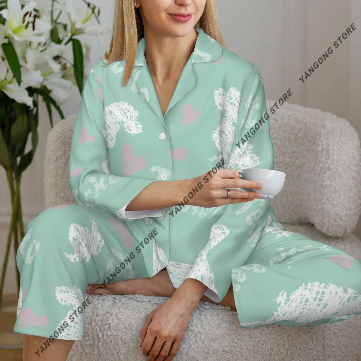

Spring and Autumn Long Sleeve Pants Pajamas Loungewear Set Dachshund Dog Pattern Women's Pull Edge Loose Sleeping Suit