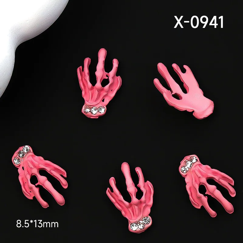 10 pçs/saco fornecedor profissional novo halloween ornamentos de unhas crânio máscara susto elemento liga metal prego diy encantos decorações