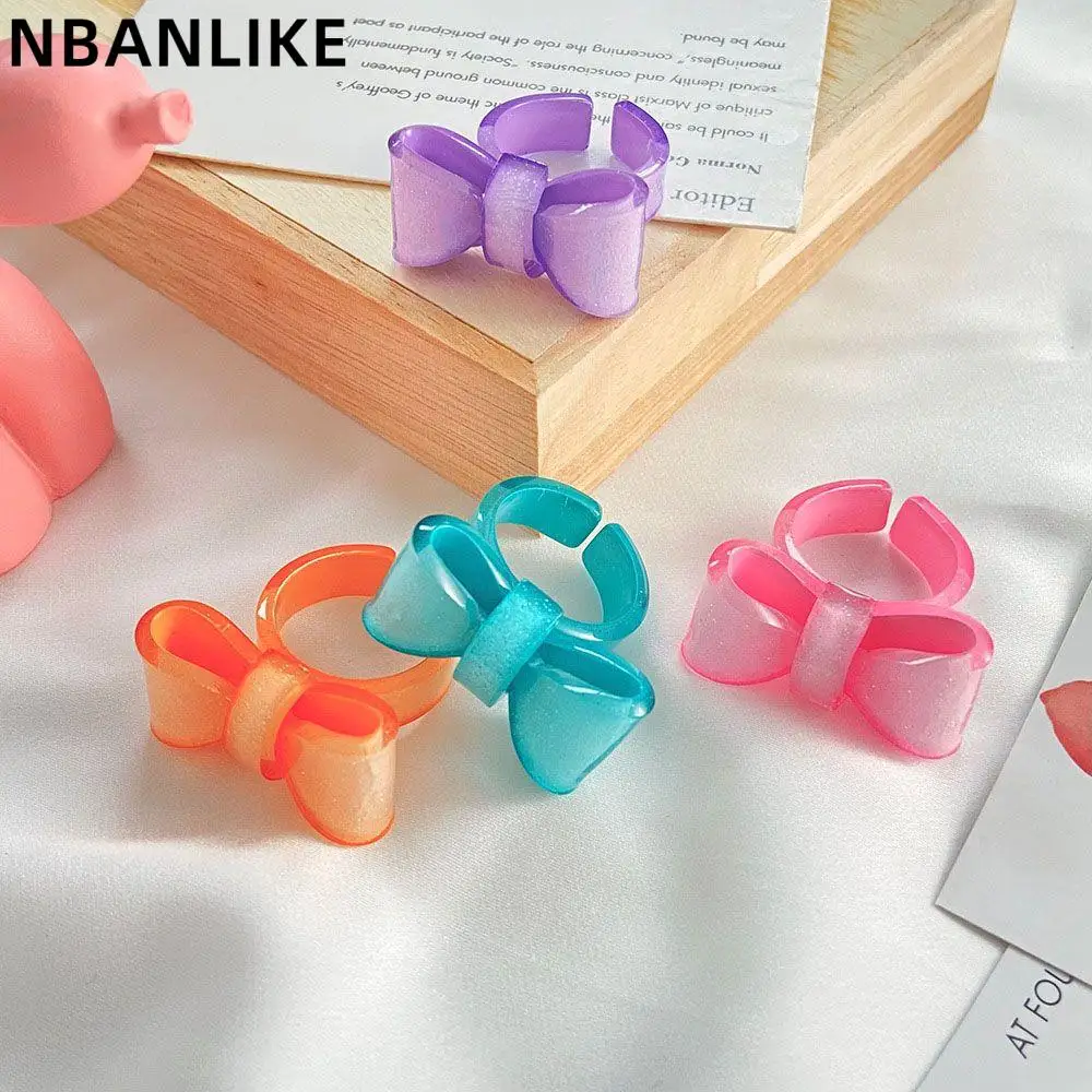 Korean Styl Geometric Bow Ring Jelly Color Resin Open Ring Simple Finger Ring Fashion Jewelry