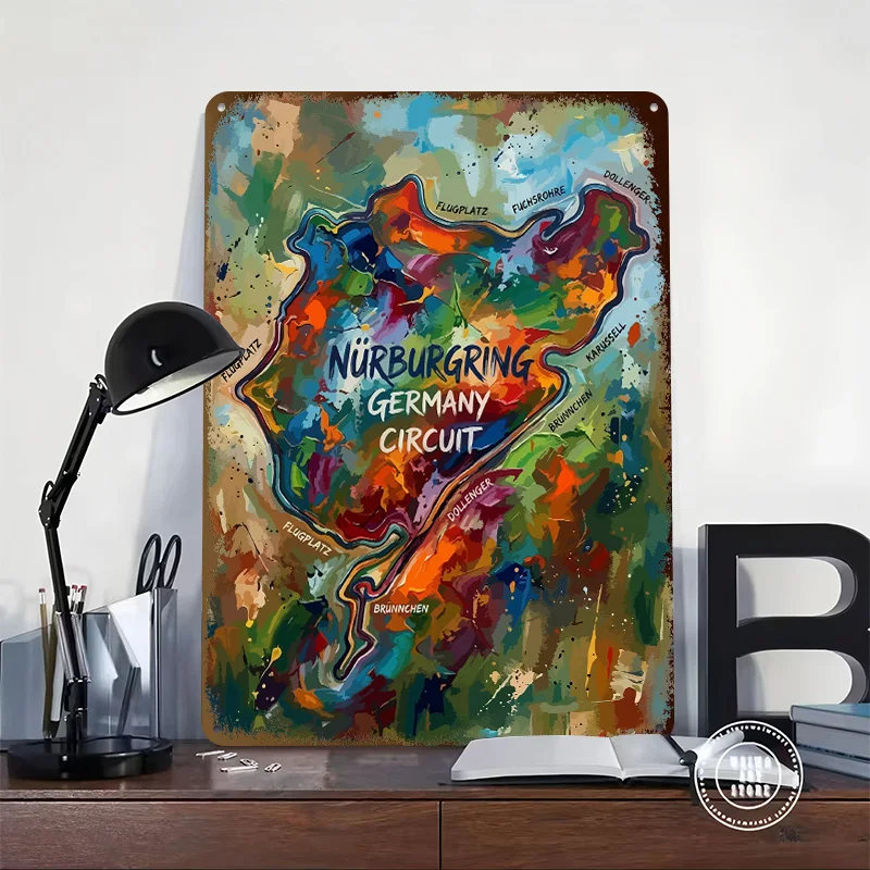 Nürburgring Germany Circuit Abstract Painting 3D Texture Printed Poster Custom Vintage Metal Tin Plate Sign for Wall Art House